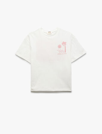 Bisiklet Yaka Kısa Kollu Baskılı Pamuklu Tişört