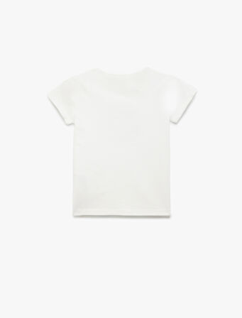 Pamuklu Kısa Kollu Bisiklet Yaka Baskılı Tişört