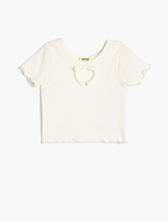 Fiyonk Detaylı Kısa Kollu Bisiklet Yaka Pamuklu Tişört