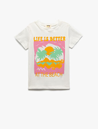 Baskılı Bisiklet Yaka Kısa Kollu Pamuklu Tişört