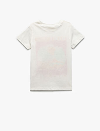 Baskılı Bisiklet Yaka Kısa Kollu Pamuklu Tişört