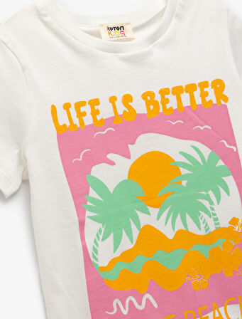 Baskılı Bisiklet Yaka Kısa Kollu Pamuklu Tişört