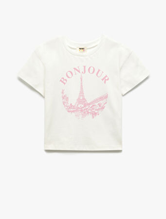 Bisiklet Yaka Kısa Kollu Pamuklu Baskılı Tişört