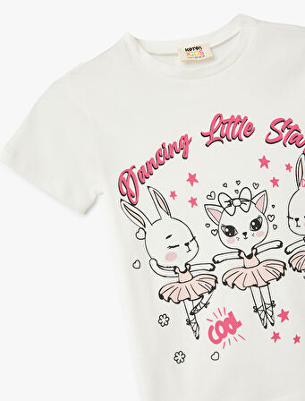 Pamuklu Slogan Baskılı Bisiklet Yaka Kısa Kollu Tişört