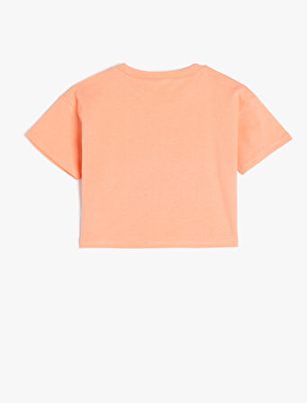 Bisiklet Yaka Kısa Kollu Pamuklu Crop Tişört