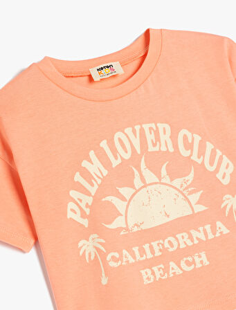 Bisiklet Yaka Kısa Kollu Pamuklu Crop Tişört