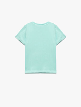 Pamuklu Kısa Kollu Bisiklet Yaka Deniz Kabuğu Baskılı Tişört