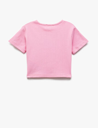 Pamuklu Kısa Kollu Bisiklet Yaka Kaşkorse Ayıcık Baskılı Tişört