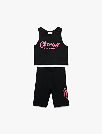 Pamuklu 2'li Baskılı Atlet ve Tayt Seti 