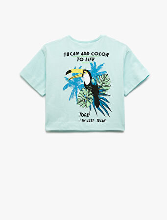 Bisiklet Yaka Kısa Kollu Baskı Detaylı Pamuklu Tişört