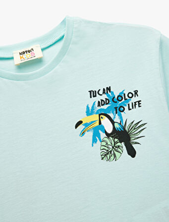 Bisiklet Yaka Kısa Kollu Baskı Detaylı Pamuklu Tişört