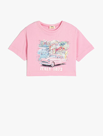 Şehir Baskılı Bisiklet Yaka Kısa Kollu Pamuklu Tişört