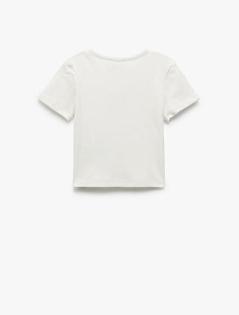 Bisiklet Yaka Kısa Kollu Pamuklu Palmiye Baskılı Tişört