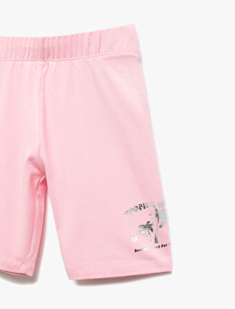 Pamuklu Beli Lastikli Palmiye Baskı Detaylı Şort