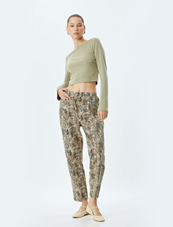 Viskon Yılan Derisi Görünümlü Carrot Pantolon Beli Bağcıklı