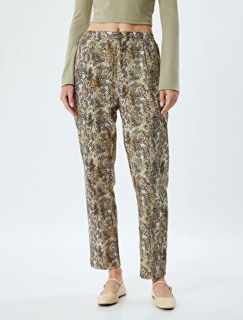 Viskon Yılan Derisi Görünümlü Carrot Pantolon Beli Bağcıklı