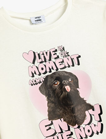 Köpek Baskılı Uzun Kollu Pamuklu Tişört