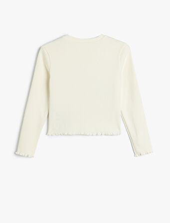 Tişört Uzun Kollu Kedi Baskılı Bisiklet Yaka Pamuklu