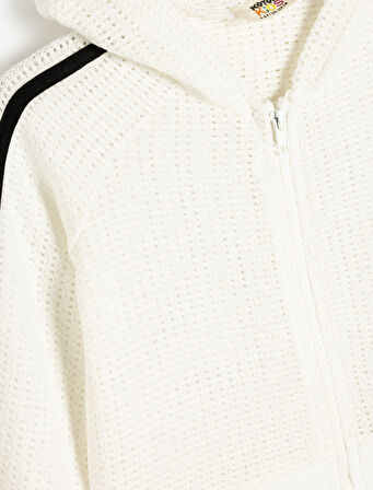 Fermuarlı Sweatshirt Kapşonlu File Detaylı Biyeli 