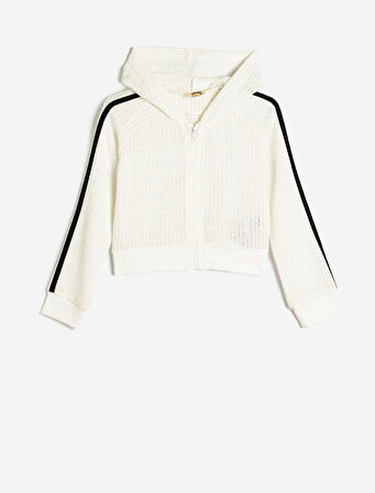 Fermuarlı Sweatshirt Kapşonlu File Detaylı Biyeli 