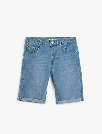 Slim Fit Kot Şort Bermuda Cep Detaylı Pamuklu
