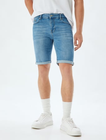 Slim Fit Kot Şort Bermuda Cep Detaylı Pamuklu