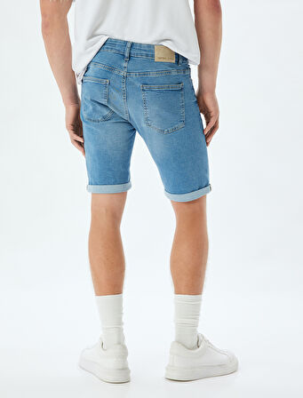 Slim Fit Kot Şort Bermuda Cep Detaylı Pamuklu