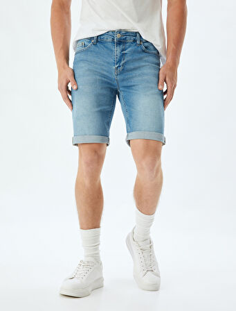 Slim Fit Kot Şort Bermuda Cep Detaylı Pamuklu