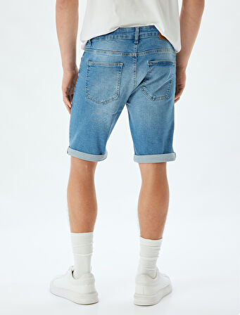 Slim Fit Kot Şort Bermuda Cep Detaylı Pamuklu