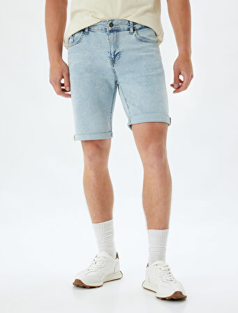 Slim Fit Kot Şort Bermuda Cep Detaylı Pamuklu