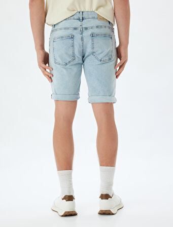 Slim Fit Kot Şort Bermuda Cep Detaylı Pamuklu