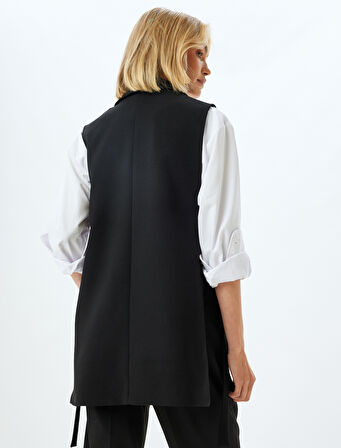 Tek Düğmeli Kuşaklı Blazer Yelek