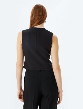 Slim Fit Düğmeli V Yaka Klasik Blazer Yelek