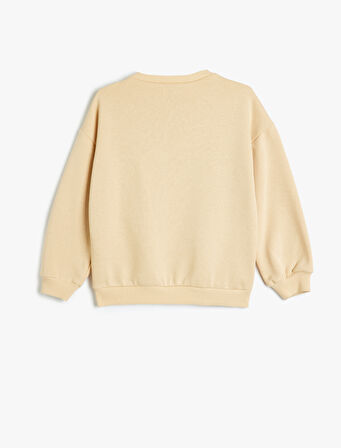 Sweatshirt Uzun Kollu Bisiklet Yaka Aplike Detaylı Şardonlu