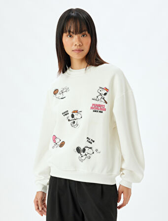 Snoopy Oversize Sweatshirt Arkası Baskılı Bisiklet Yaka Lisanslı