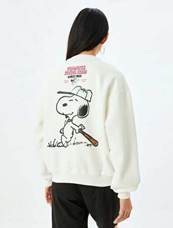 Snoopy Oversize Sweatshirt Arkası Baskılı Bisiklet Yaka Lisanslı