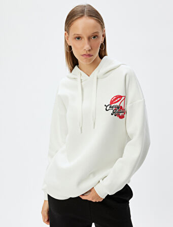 Oversize Kapüşonlu Sweatshirt Arkası Meyve Baskılı Şardonlu