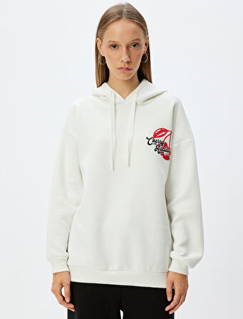 Oversize Kapüşonlu Sweatshirt Arkası Meyve Baskılı Şardonlu