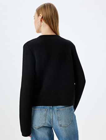 Triko Hırka Bisiklet Yaka Cep Detaylı Düğmeli