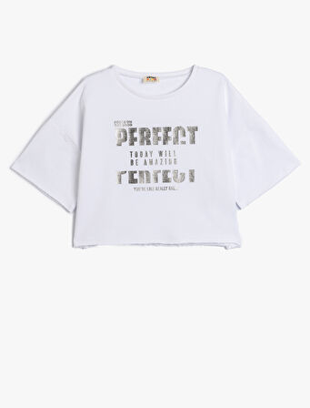 Tişört Slogan Baskılı Kısa Kollu Bisiklet Yaka Pamuklu 