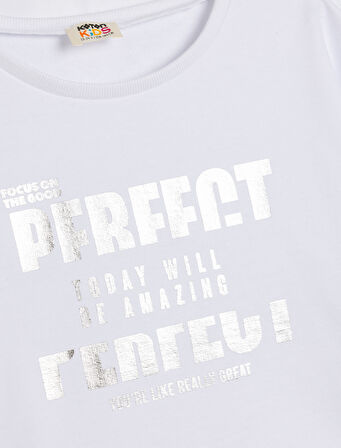 Tişört Slogan Baskılı Kısa Kollu Bisiklet Yaka Pamuklu 