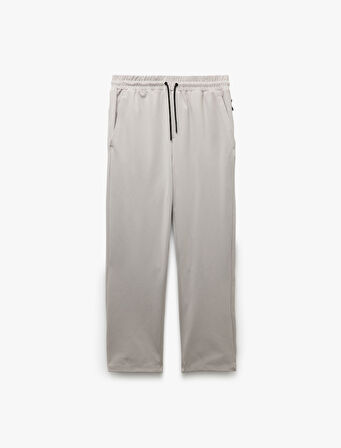 Fermuarlı Cepli İnterlok Kumaş Beli Bağcıklı Yüksek Bel Spor Eşofman Altı