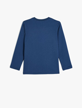 Tişört Uzun Kollu Kovboy Çizmesi Baskılı Bisiklet Yaka Pamuklu