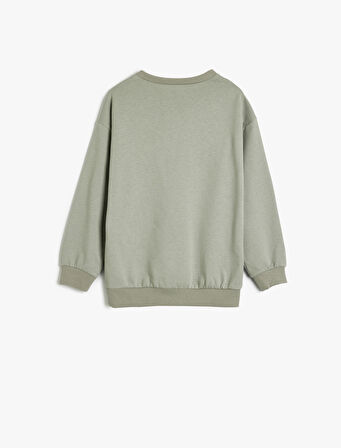 Oversize Sweatshirt Köpek Baskılı Bisiklet Yaka Uzun Kollu Pamuklu