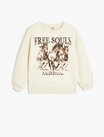 Sweatshirt Uzun Kollu Bisiklet Yaka Baskı Detaylı 