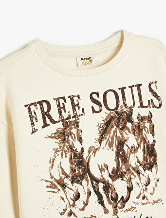 Sweatshirt Uzun Kollu Bisiklet Yaka Baskı Detaylı 