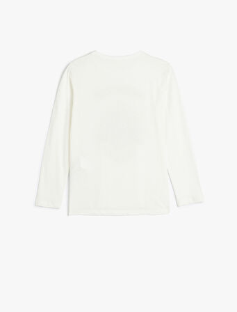 Tişört Uzun Kollu Bisiklet Yaka Baskı Detaylı Pamuklu