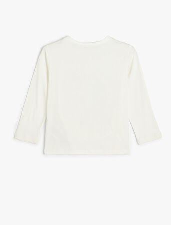 Kabartma At Baskılı Tişört Uzun Kollu Bisiklet Yaka Pamuklu