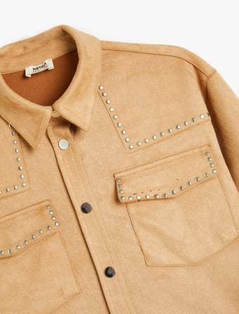 Oversize Ceket Süet Görünümlü Cep Detaylı Çıtçıt Kapamalı Zımbalı 