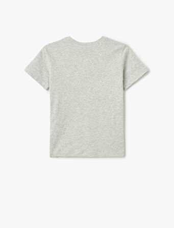 Dinozor Baskılı Bisiklet Yaka Kısa Kollu Pamuklu Tişört